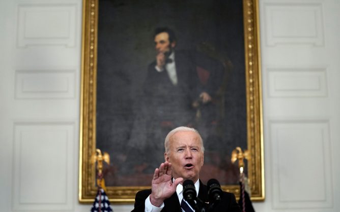 President Joe Biden at podium